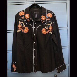 INC International Concepts Black embroidered Western Shirt XL